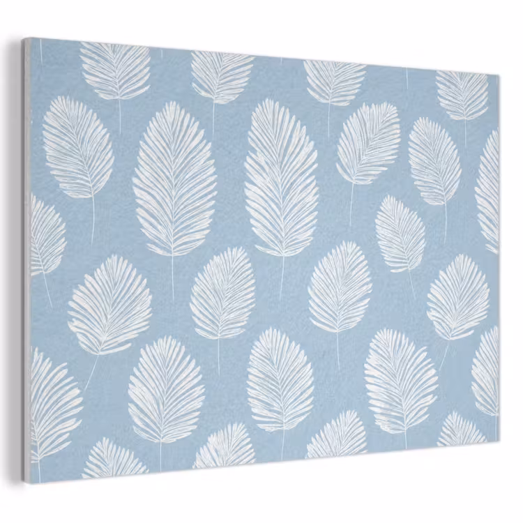 Akoestisch schilderij - Palmbladeren - Naadloos - Patroon - Pastelblauw — 1