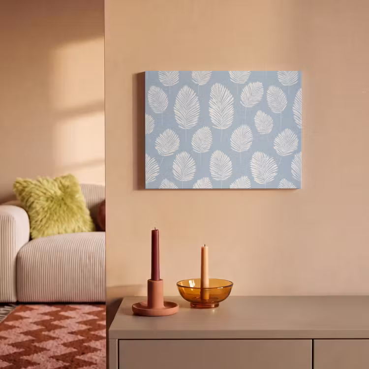 Akoestisch schilderij - Palmbladeren - Naadloos - Patroon - Pastelblauw — 2