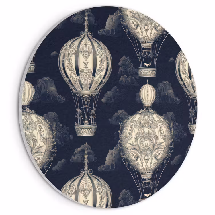 Akoestisch schilderij rond - Luchtballonnen - Wolken - Patroon - Donkerblauw — 1