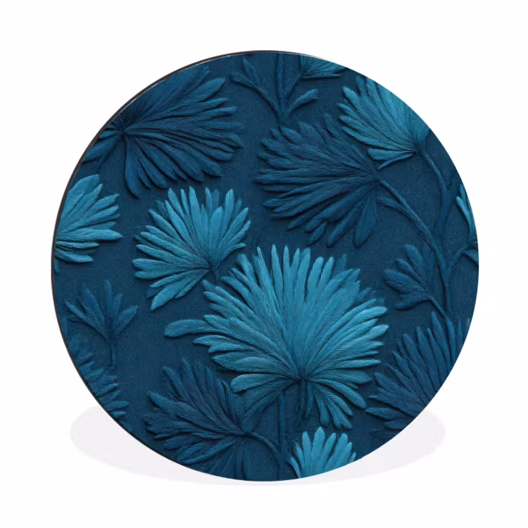 Wandcirkel - Aluminium - Bladeren - Reliëf - Patroon - Oceaanblauw - Modern — 1