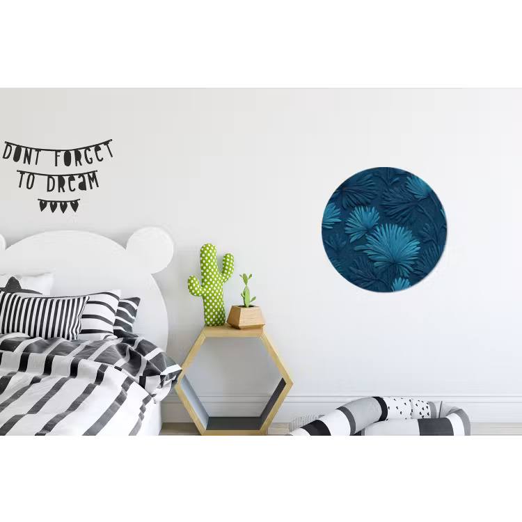 Wandcirkel - Aluminium - Bladeren - Reliëf - Patroon - Oceaanblauw - Modern — 5