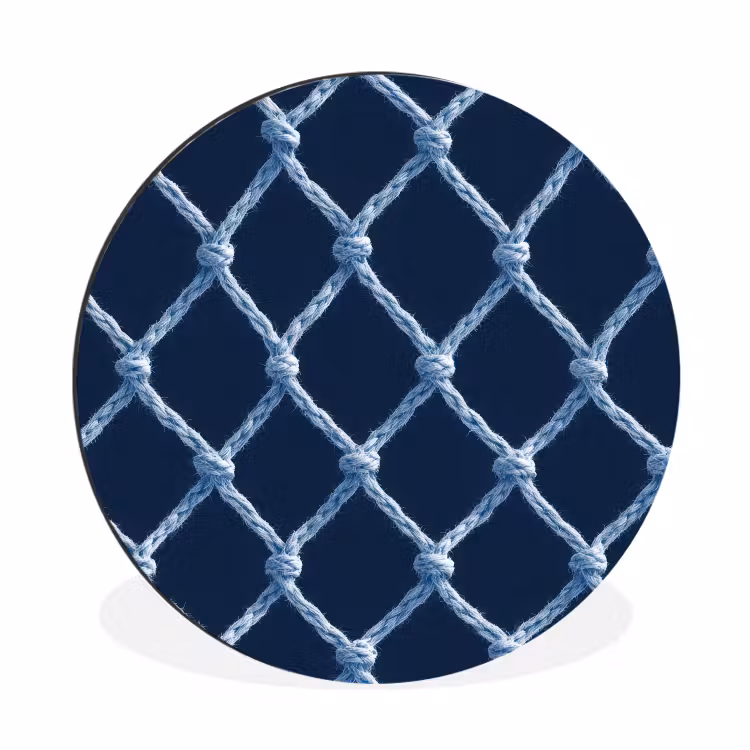 Wandcirkel - Aluminium - Visnet - Touw - Patroon - Marineblauw — 1