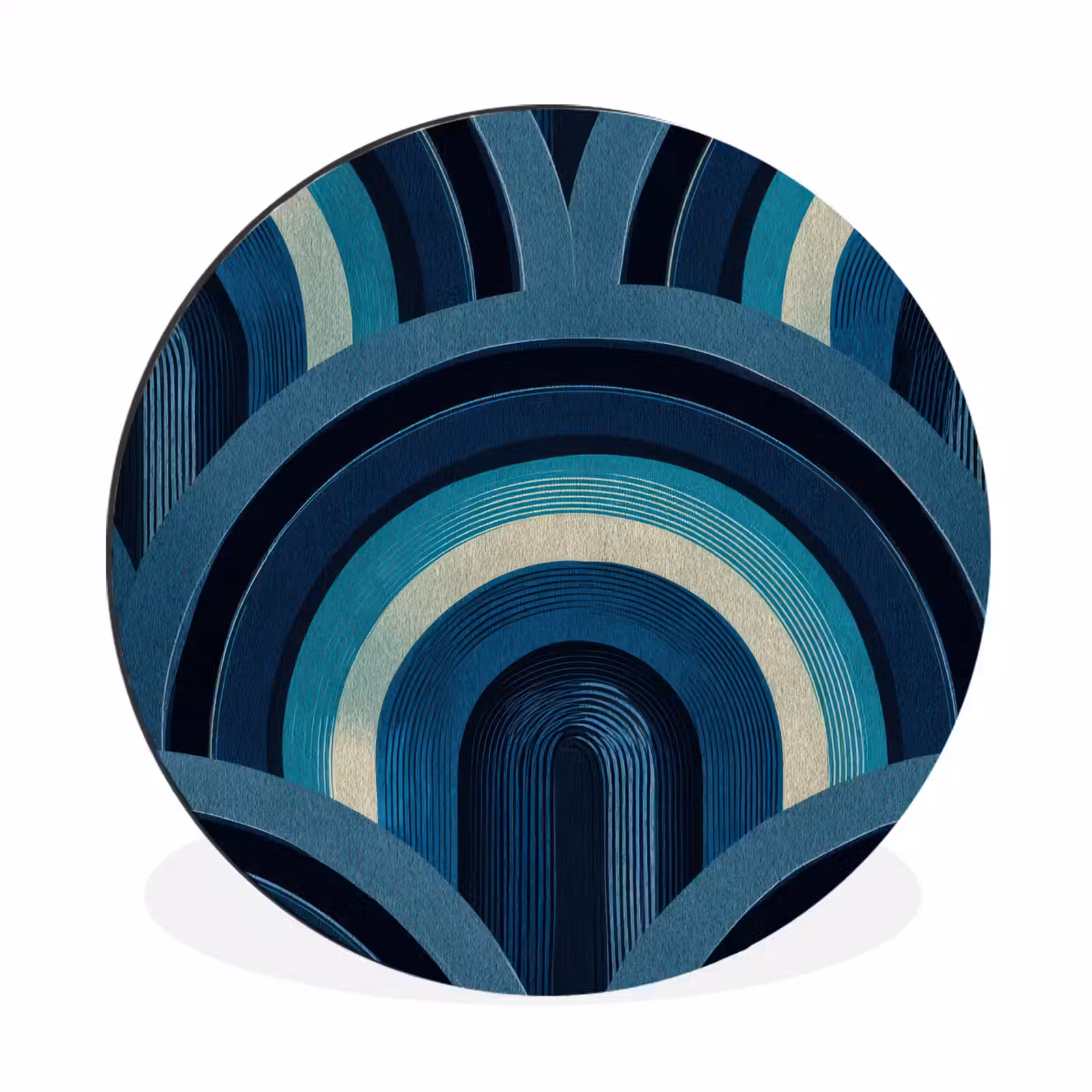 Wandcirkel - Aluminium - Bogen - Geometrisch - Patroon - Blauw - Retro — 1