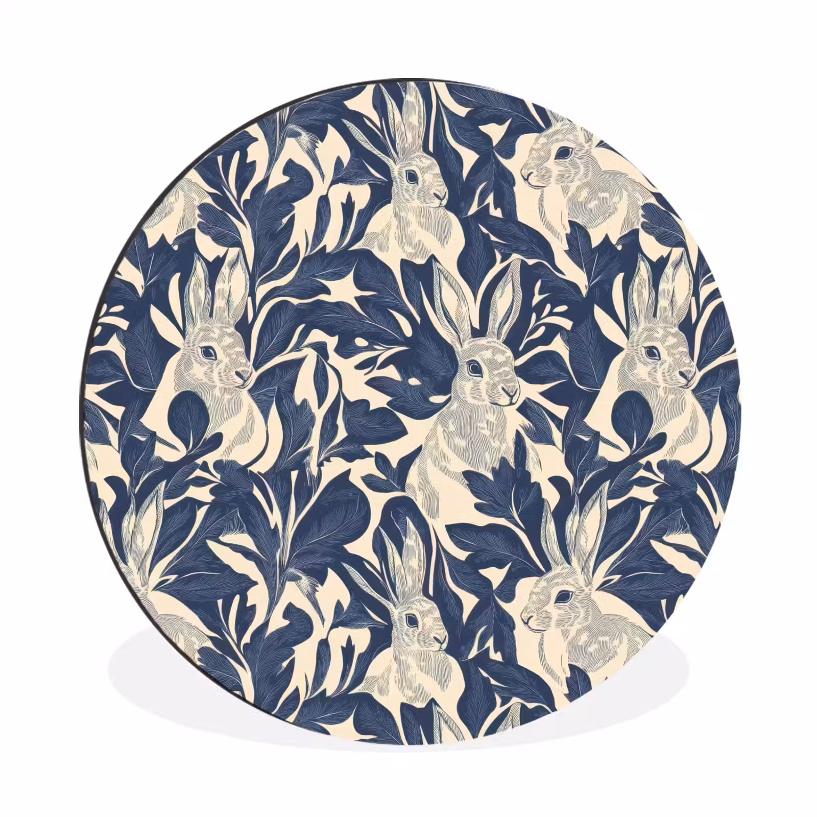 Wandcirkel - Aluminium - Hazen - Bladeren - Patroon - Blauw - Beige — 1