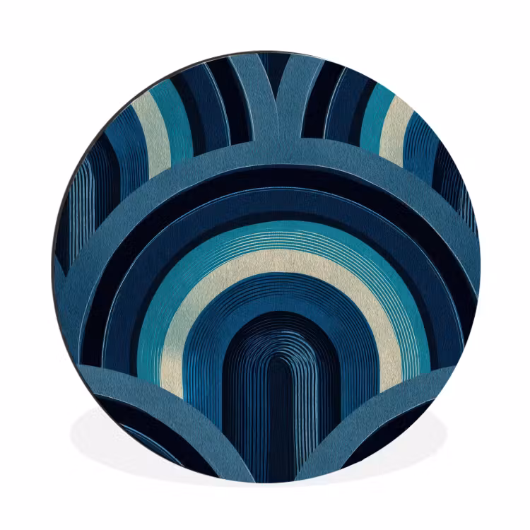 Wandcirkel - Aluminium - Bogen - Geometrisch - Patroon - Blauw - Retro — 1