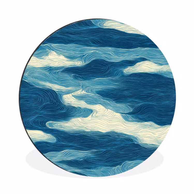 Wandcirkel - Aluminium - Golven - Abstract - Patroon - Blauw - Wit — 1