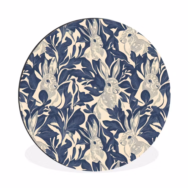 Wandcirkel - Aluminium - Hazen - Bladeren - Patroon - Blauw - Beige — 1