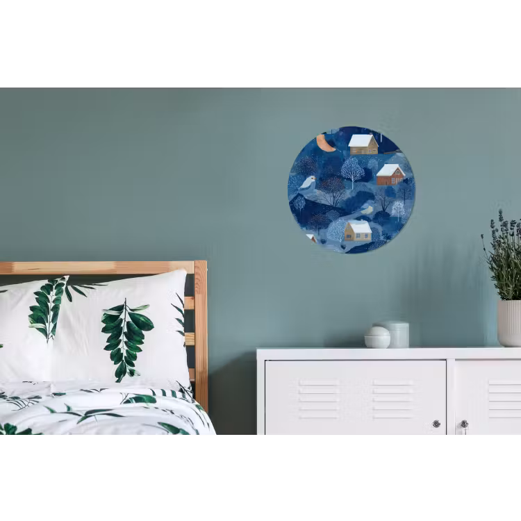 Wandcirkel - Aluminium - Huisjes - Vogels - Sneeuw - Winter - Blauw — 4