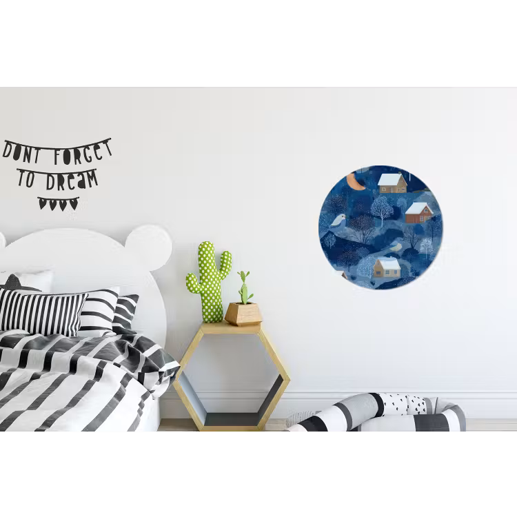 Wandcirkel - Aluminium - Huisjes - Vogels - Sneeuw - Winter - Blauw — 5