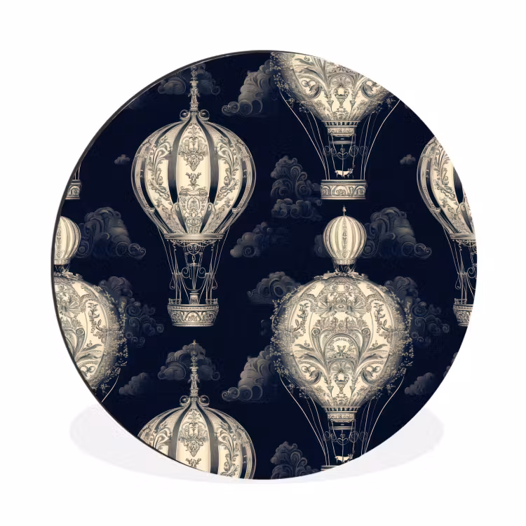Wandcirkel - Aluminium - Luchtballonnen - Wolken - Patroon - Donkerblauw — 1