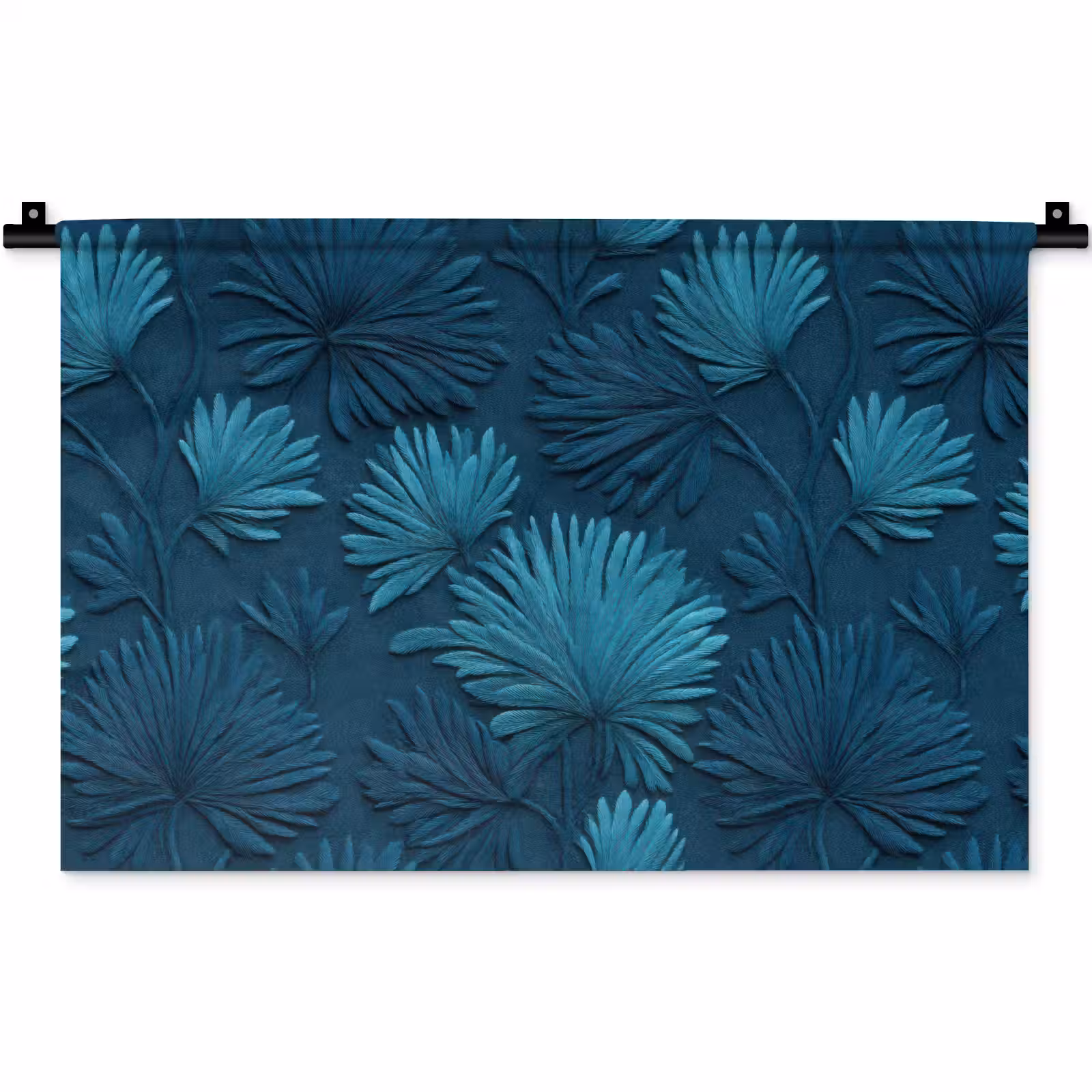Wandkleed - Bladeren - Reliëf - Patroon - Oceaanblauw - Modern — 1