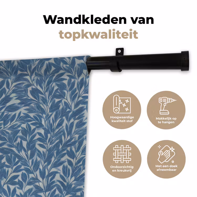 Wandkleed - Bladeren - Klassiek - Patroon - Donkerblauw - Vintage — 3