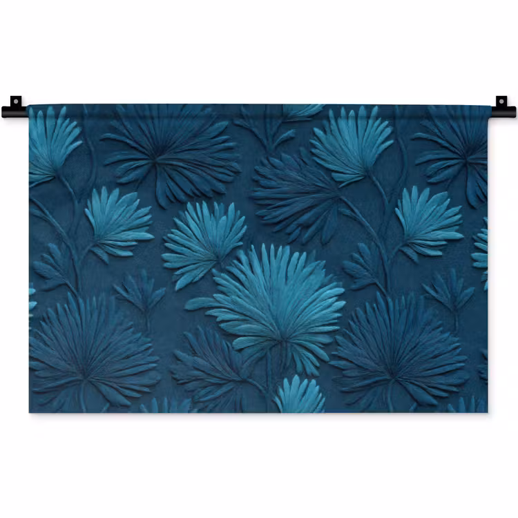Wandkleed - Bladeren - Reliëf - Patroon - Oceaanblauw - Modern — 1
