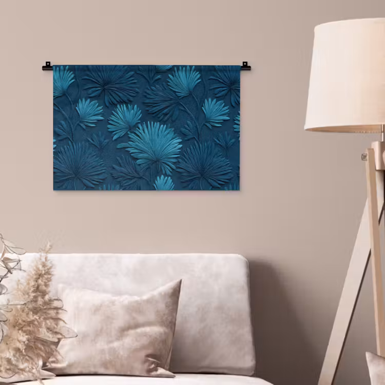 Wandkleed - Bladeren - Reliëf - Patroon - Oceaanblauw - Modern — 2