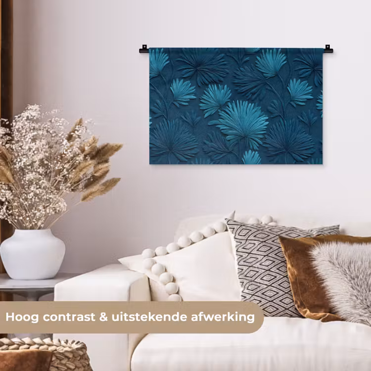 Wandkleed - Bladeren - Reliëf - Patroon - Oceaanblauw - Modern — 4