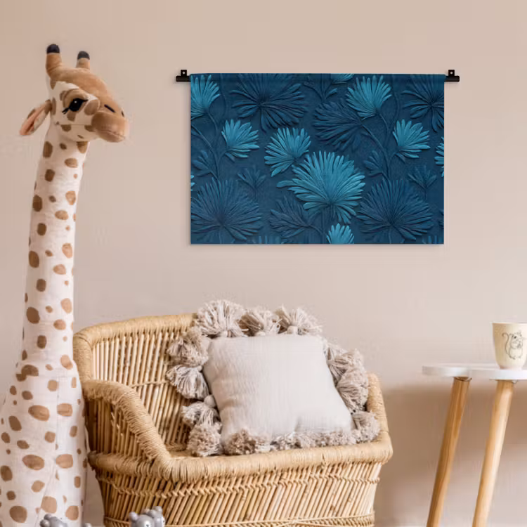 Wandkleed - Bladeren - Reliëf - Patroon - Oceaanblauw - Modern — 5