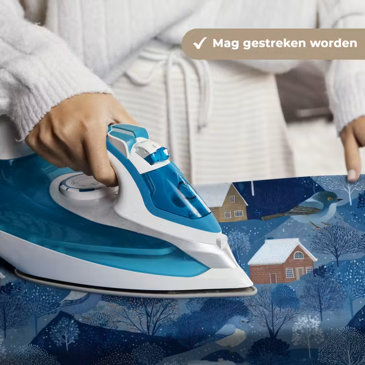 Wandkleed - Huisjes - Vogels - Sneeuw - Winter - Blauw — 6