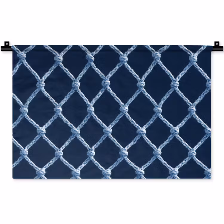 Wandkleed - Visnet - Touw - Patroon - Marineblauw — 1