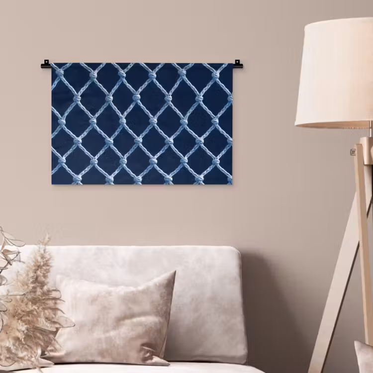 Wandkleed - Visnet - Touw - Patroon - Marineblauw — 2