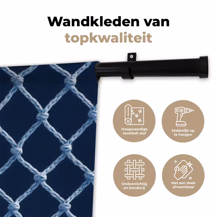 Wandkleed - Visnet - Touw - Patroon - Marineblauw — 3