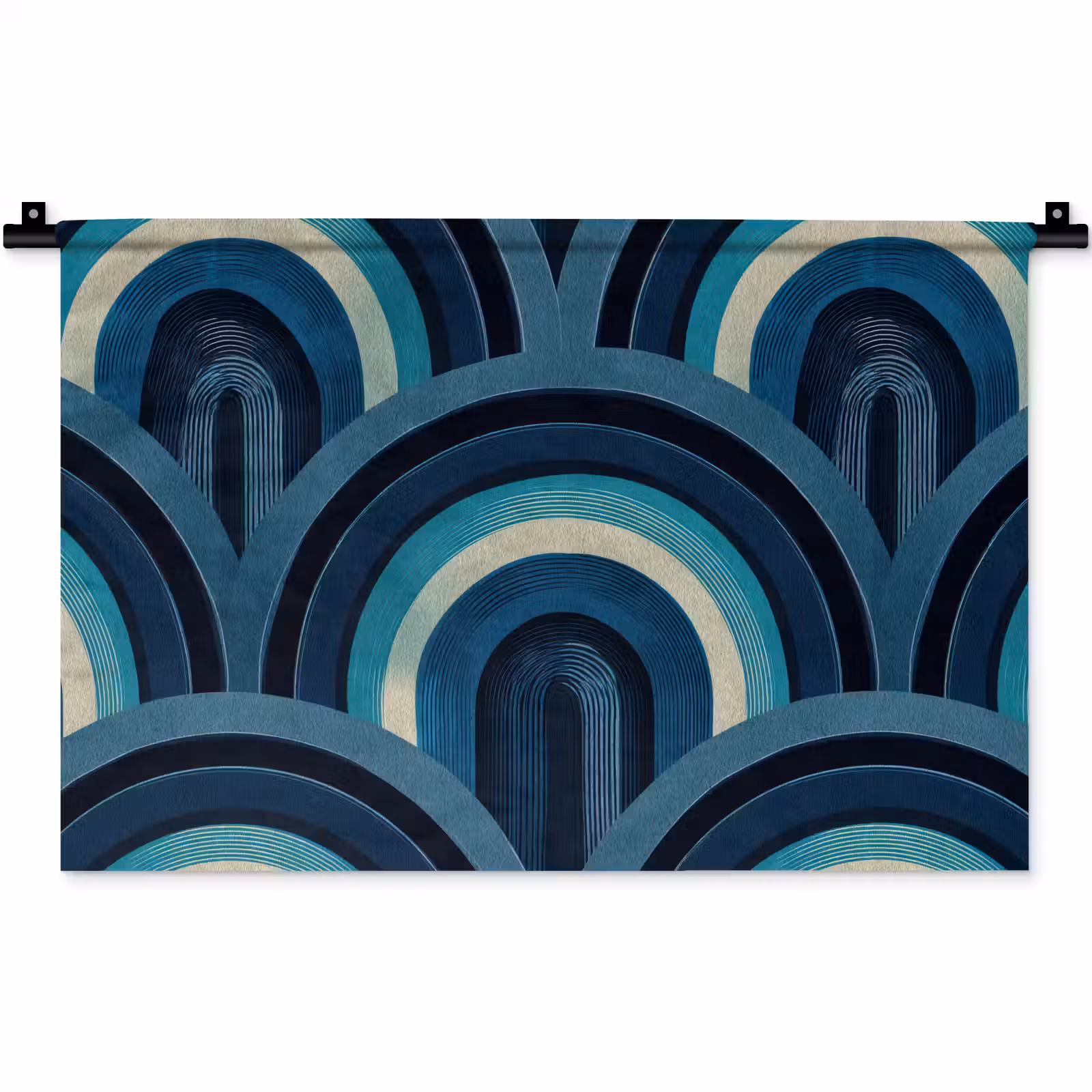 Wandkleed - Bogen - Geometrisch - Patroon - Blauw - Retro — 1