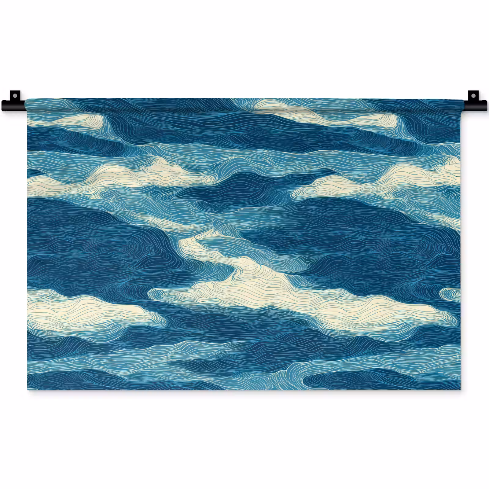Wandkleed - Golven - Abstract - Patroon - Blauw - Wit — 1