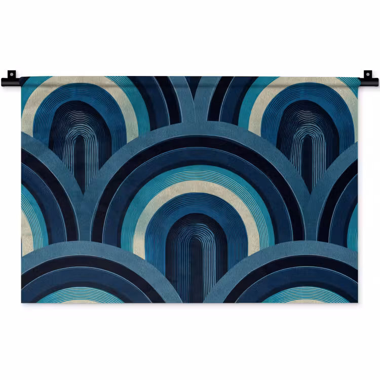 Wandkleed - Bogen - Geometrisch - Patroon - Blauw - Retro — 1