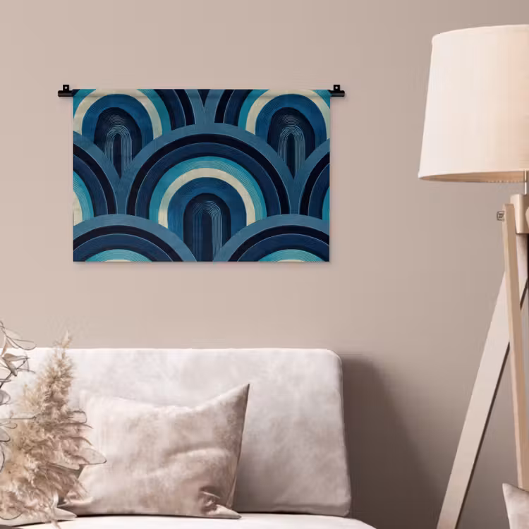 Wandkleed - Bogen - Geometrisch - Patroon - Blauw - Retro — 2