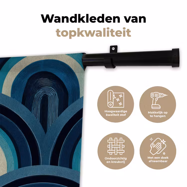 Wandkleed - Bogen - Geometrisch - Patroon - Blauw - Retro — 3