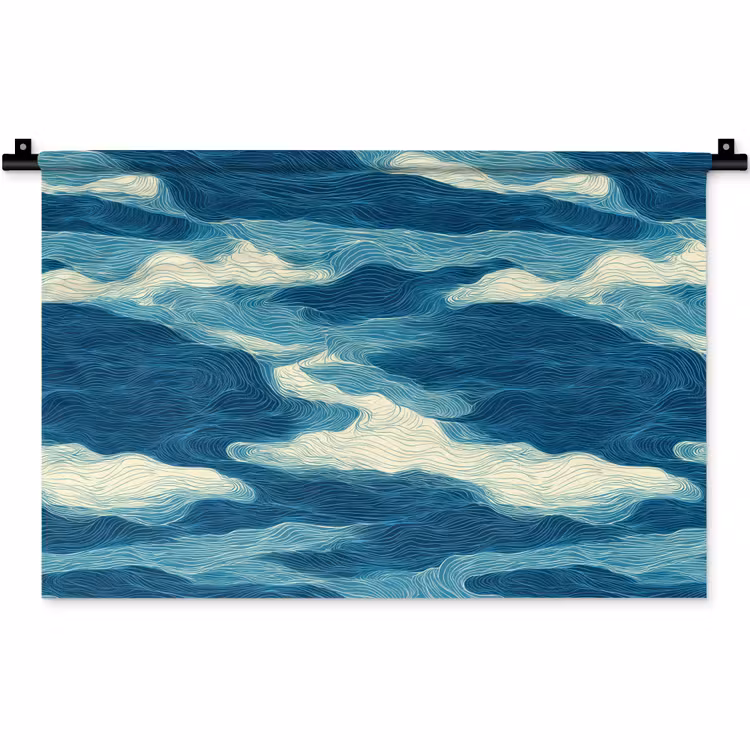 Wandkleed - Golven - Abstract - Patroon - Blauw - Wit — 1