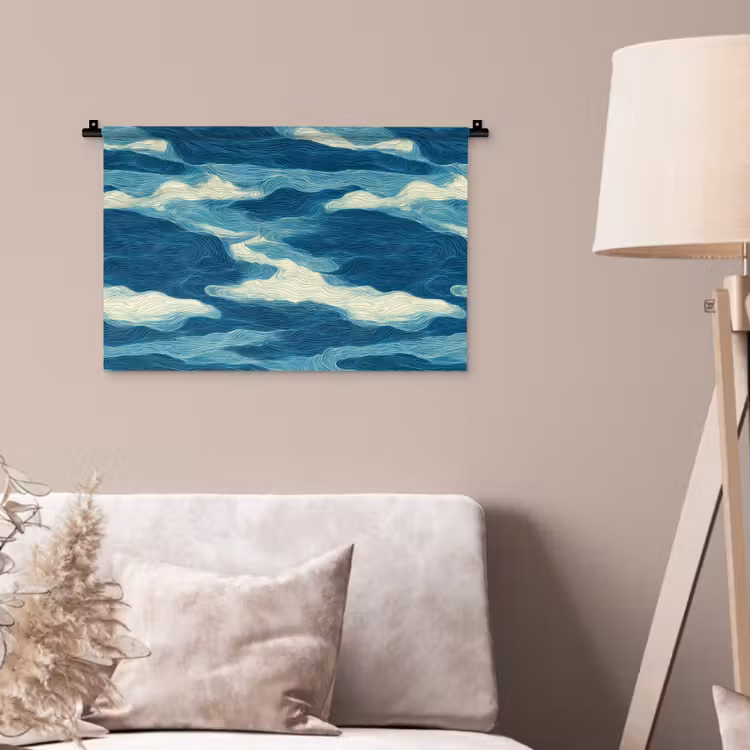 Wandkleed - Golven - Abstract - Patroon - Blauw - Wit — 2