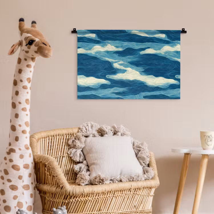Wandkleed - Golven - Abstract - Patroon - Blauw - Wit — 5