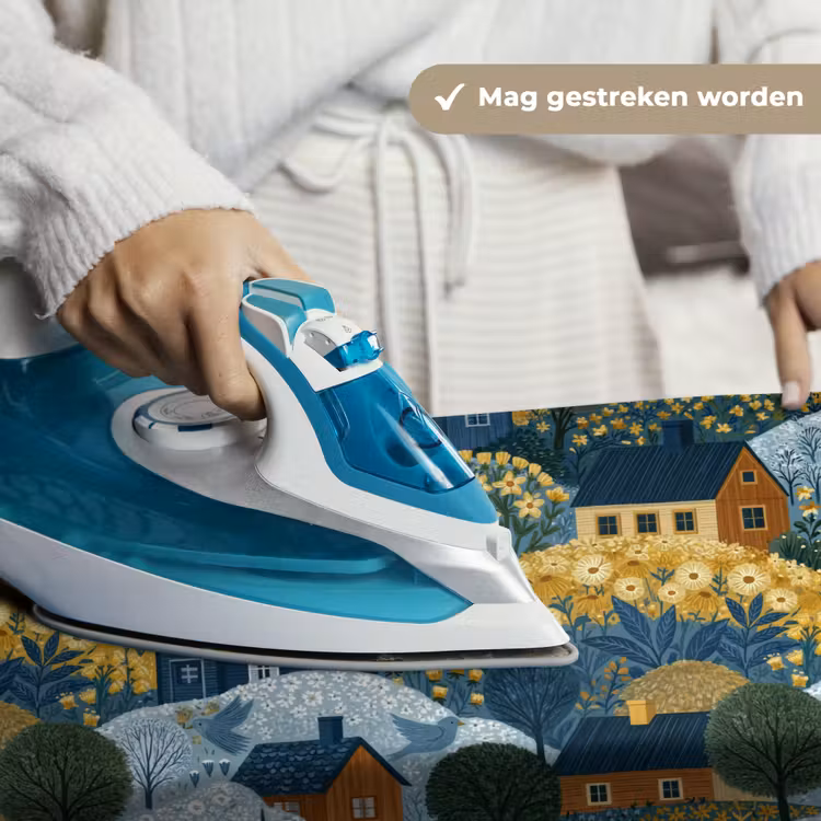 Wandkleed - Huisjes - Bloemen - Patroon - Geel - Blauw — 6