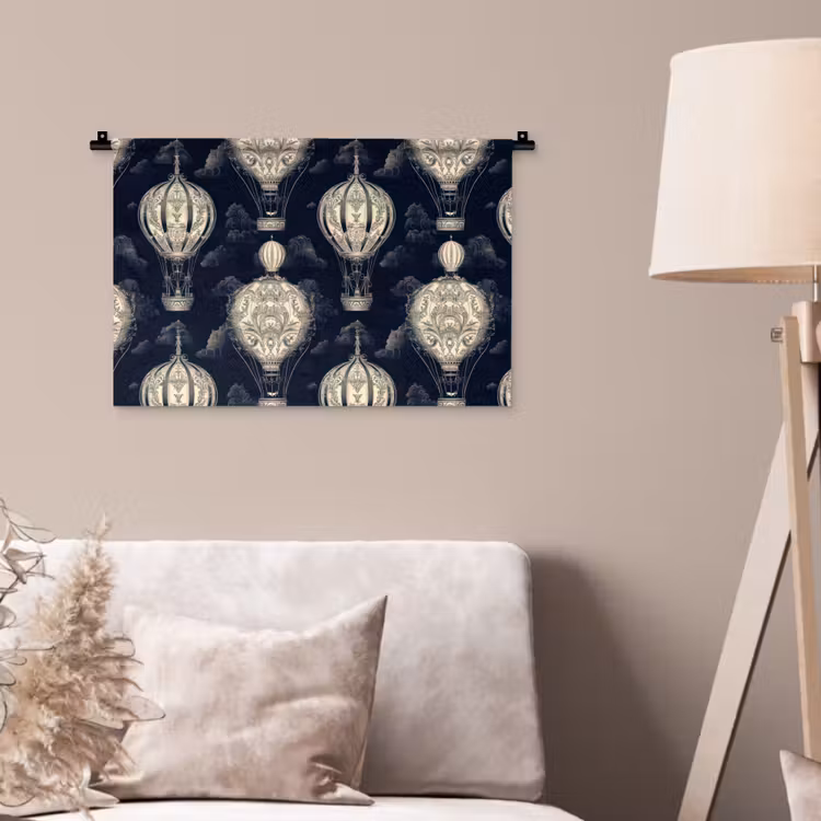 Wandkleed - Luchtballonnen - Wolken - Patroon - Donkerblauw — 2