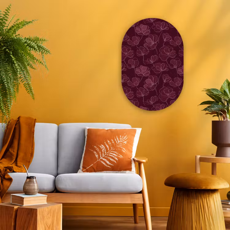 Muurovaal - Kunststof - Bloemen - Patroon - Bordeauxrood
