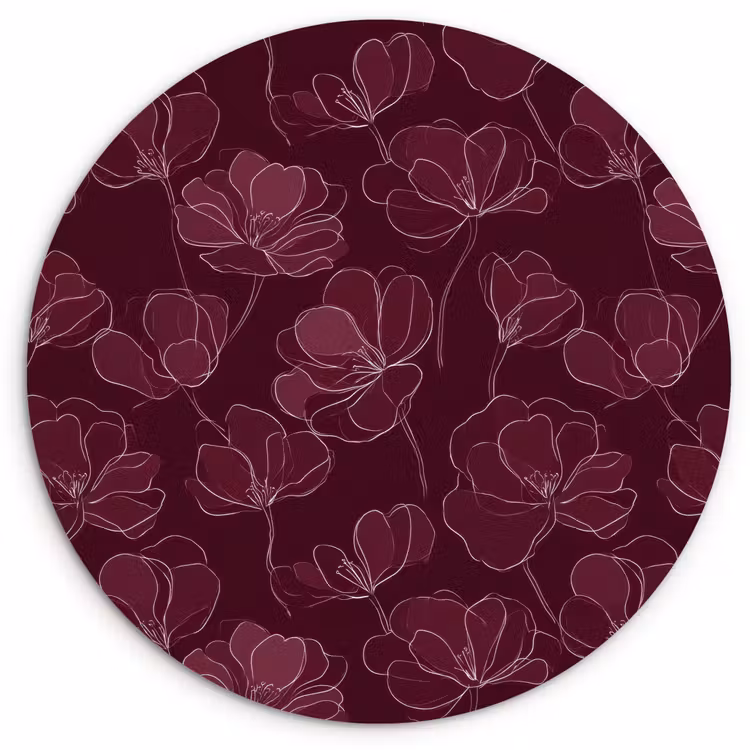 Muurcirkel - Bloemen - Patroon - Bordeauxrood