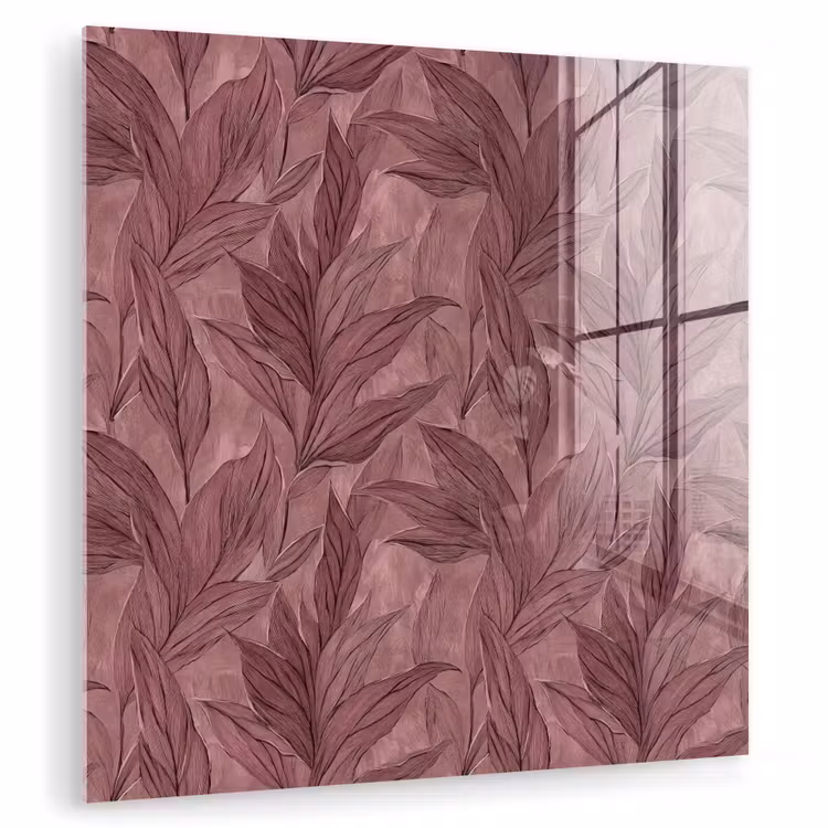 Glas schilderij - Bladeren - Patroon - Paars