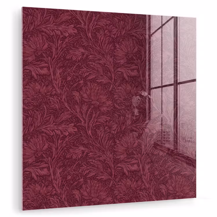 Glas schilderij - Bladeren - Patroon - Paars