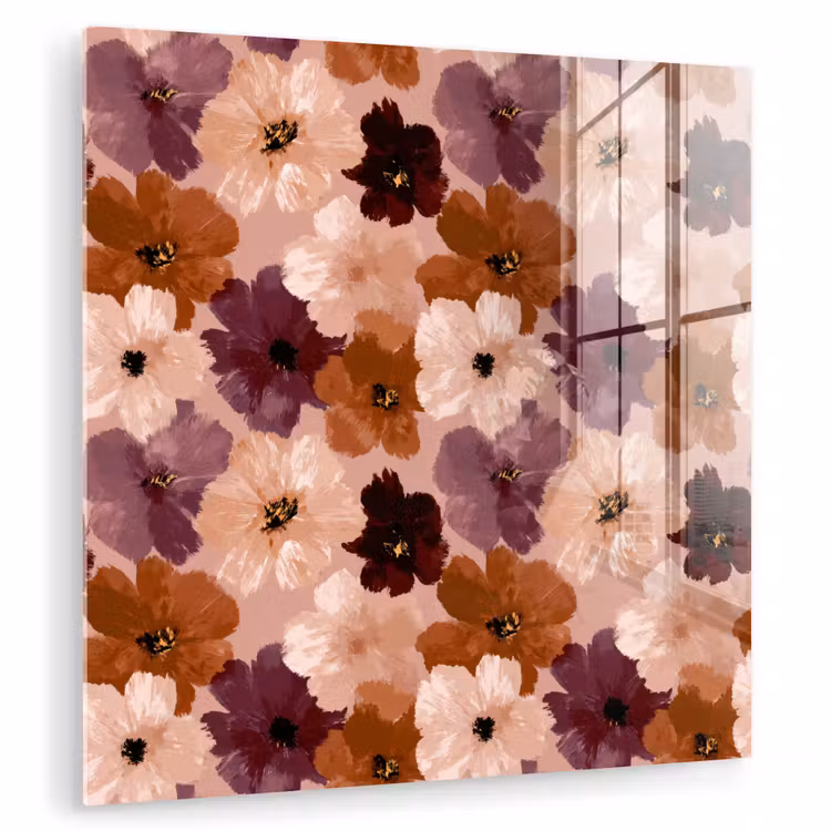 Glas schilderij - Bloemen - Abstract - Aardetinten