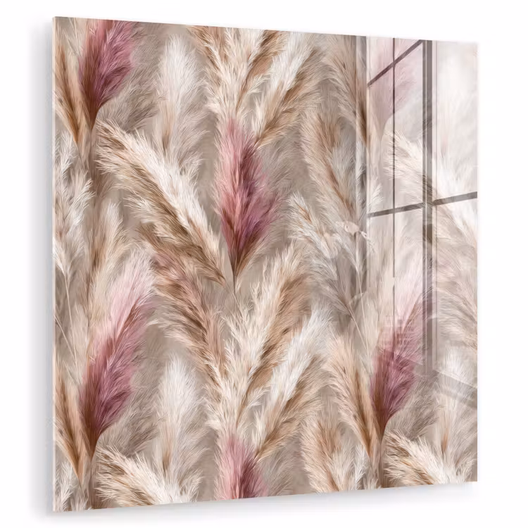 Glas schilderij - Pampasgras - Pluizig - Kleurrijk