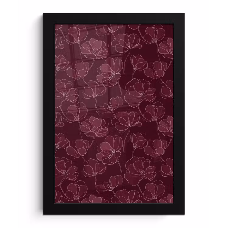 Poster met lijst - Bloemen - Patroon - Bordeauxrood