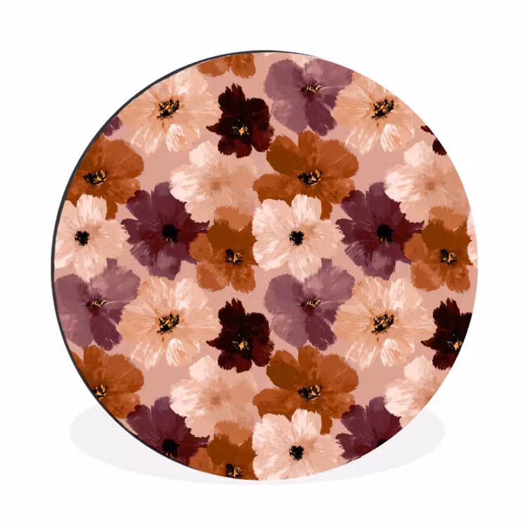 Wandcirkel - Aluminium - Bloemen - Abstract - Aardetinten