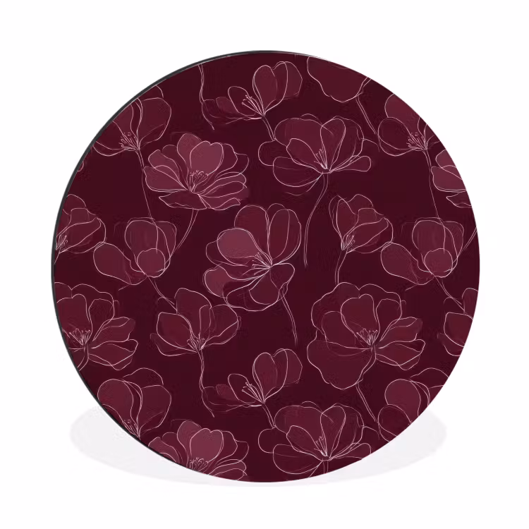 Wandcirkel - Aluminium - Bloemen - Patroon - Bordeauxrood