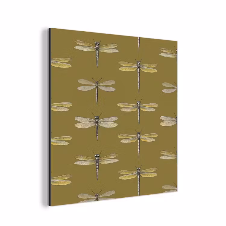 Aluminium schilderij - Libellen - Patroon - Groen