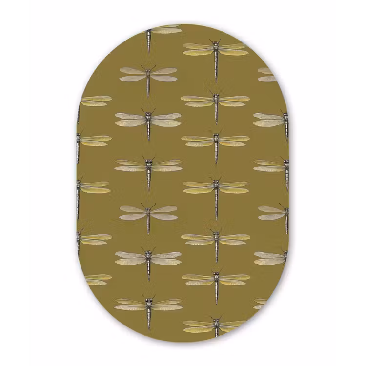Muurovaal aluminium - Libellen - Patroon - Groen