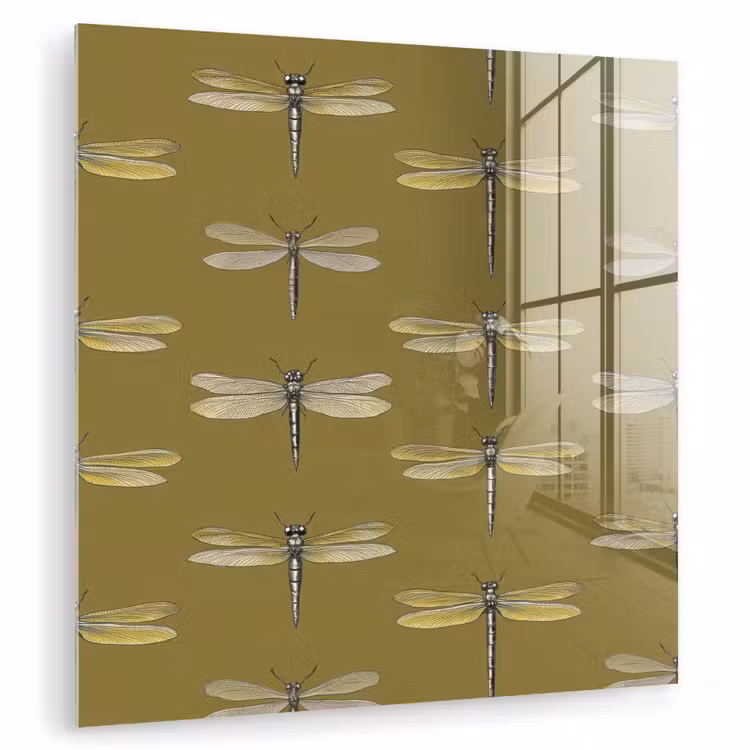 Glas schilderij - Libellen - Patroon - Groen