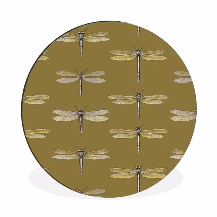 Wandcirkel - Aluminium - Libellen - Patroon - Groen