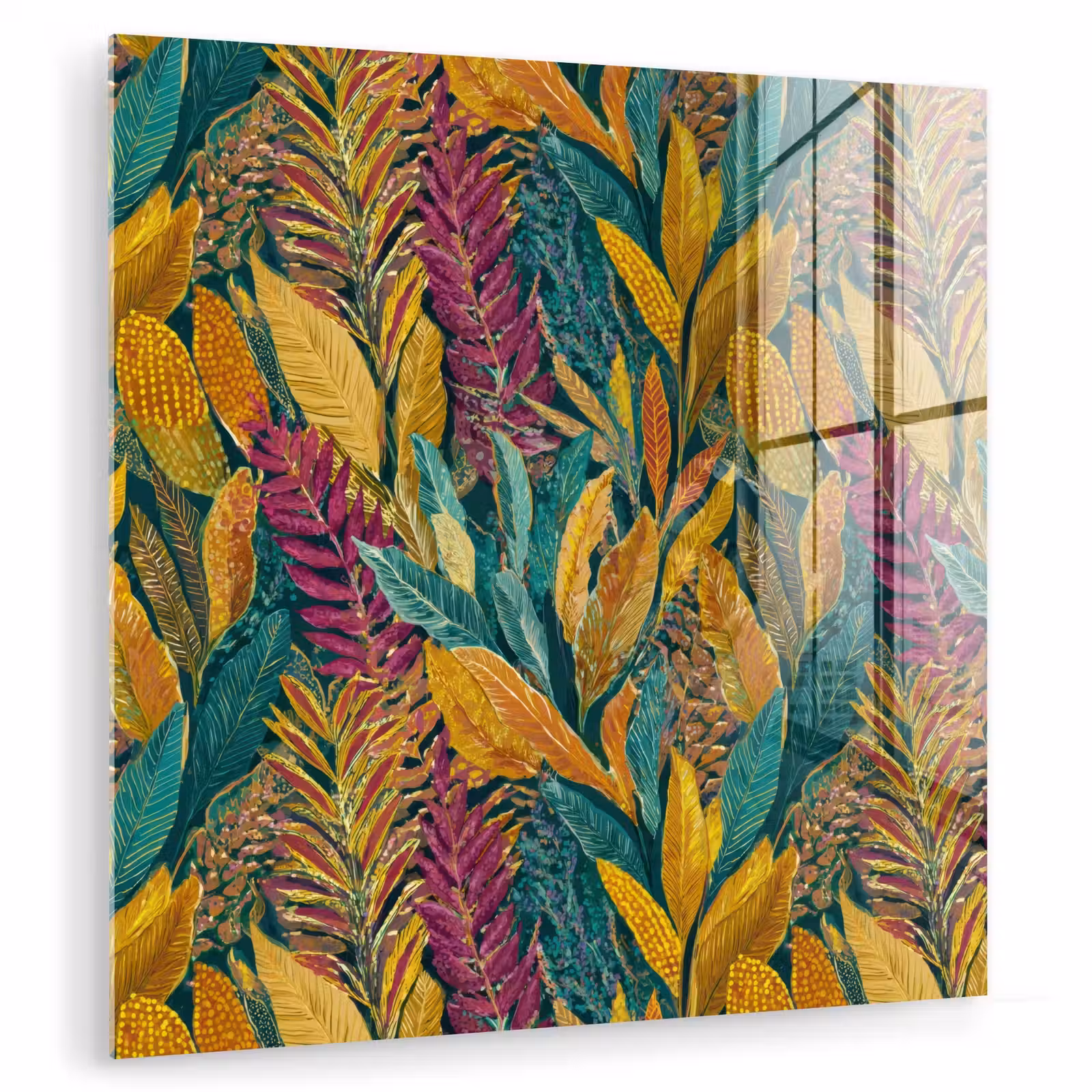 Glas schilderij - Tropische - Botanisch - Patroon - Kleurrijk - Exotisch — 1