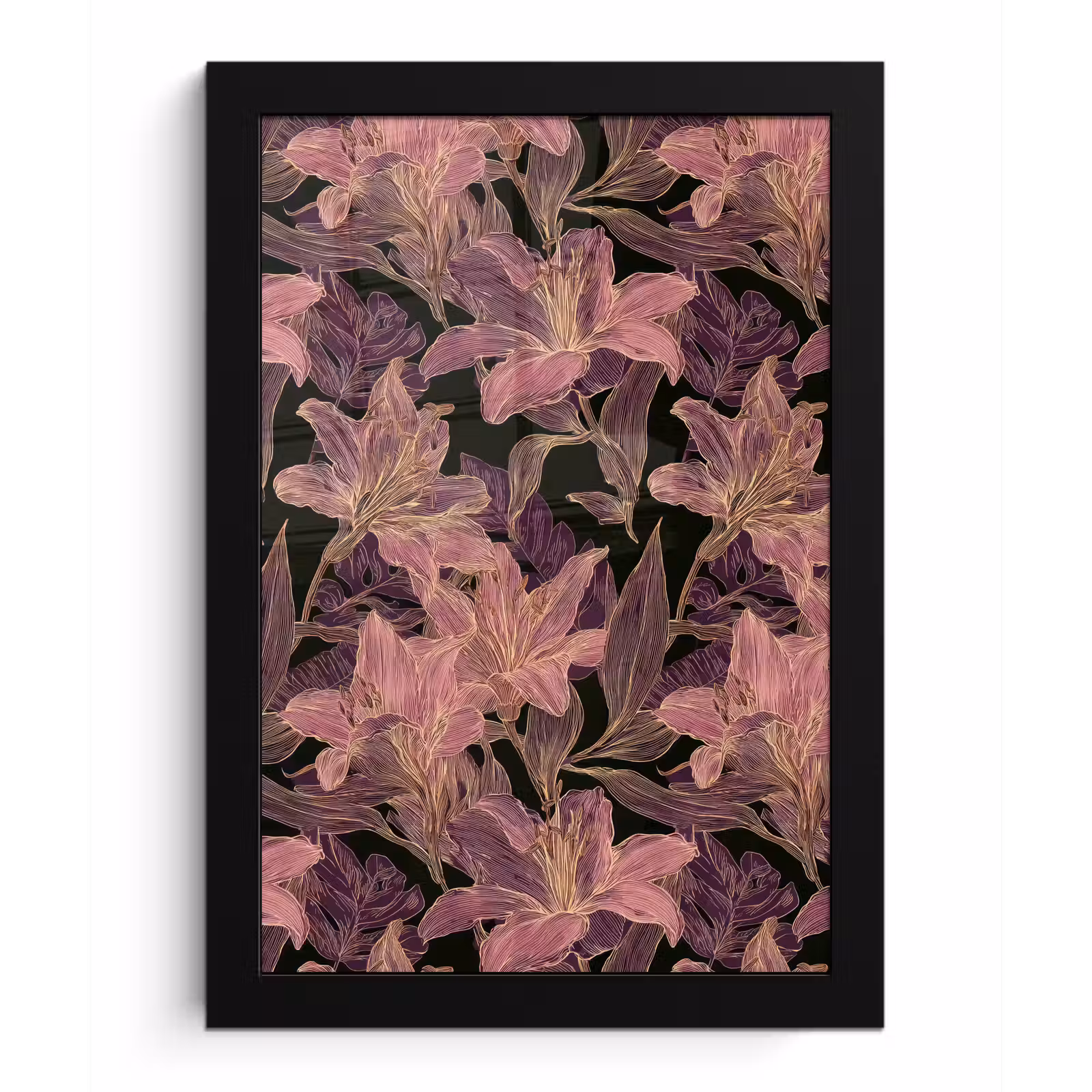 Poster met lijst - Lelies - Patroon - Paars - Goud — 1
