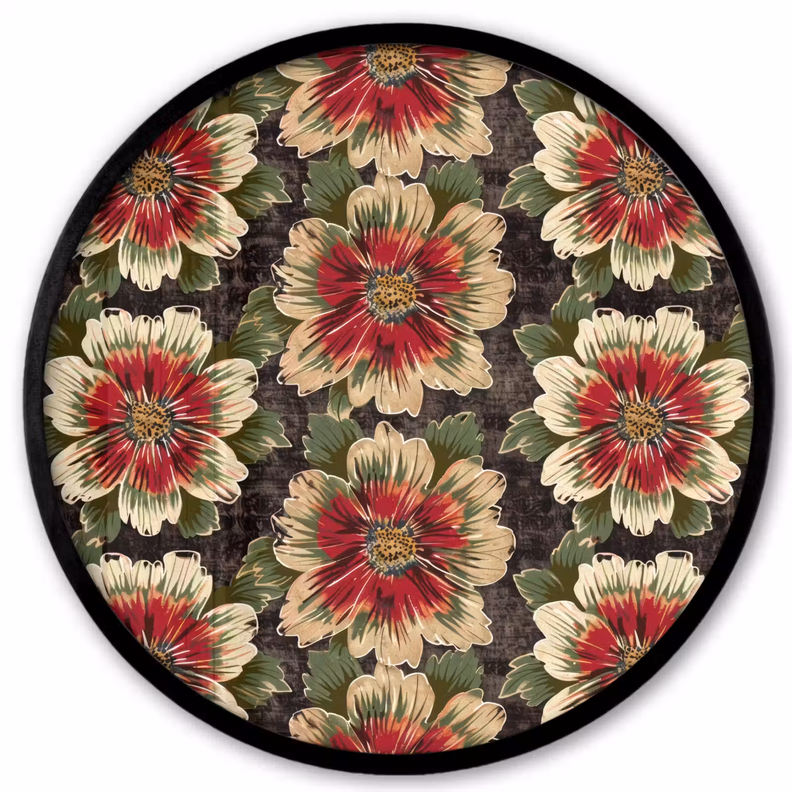 Ronde fotolijst - Bloemen - Klassiek - Patroon - Rood — 1